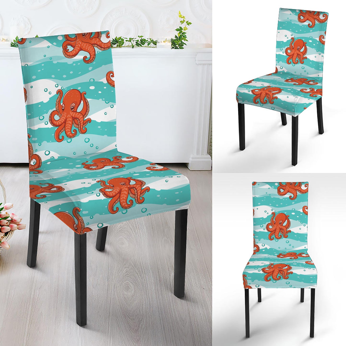 Cartoon Octopus Pattern Print Dining Chair Slipcover