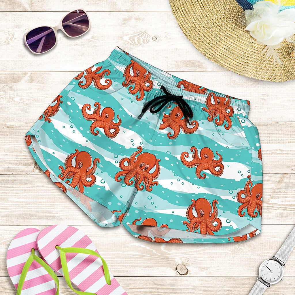 Cartoon Octopus Pattern Print Women's Shorts