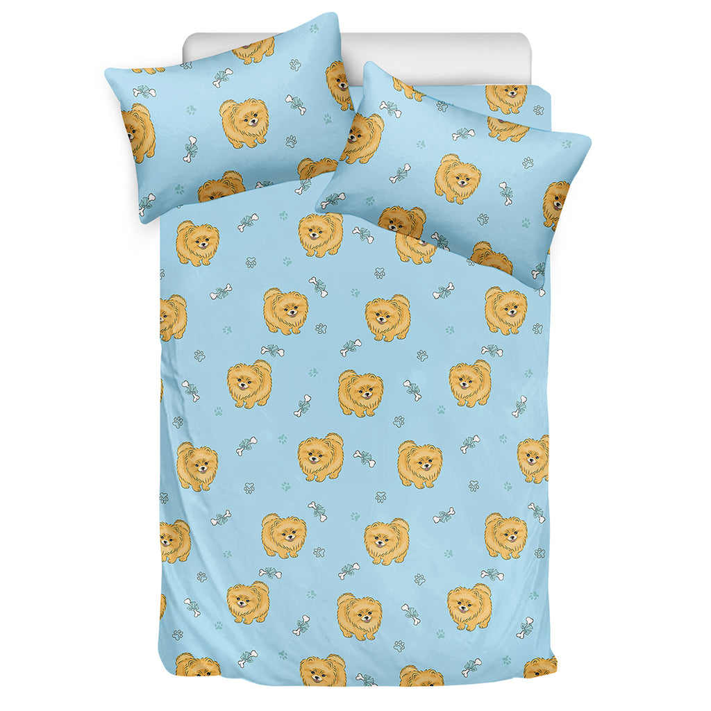 Cartoon Pomeranian Pattern Print Duvet Cover Bedding Set