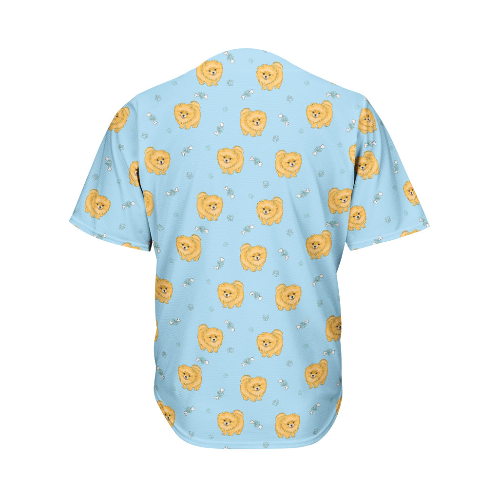 Cartoon Pomeranian Pattern Print Men's Baseball Jersey