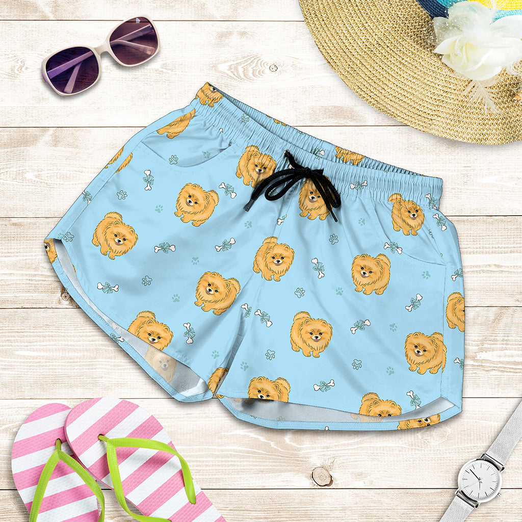Cartoon Pomeranian Pattern Print Women's Shorts