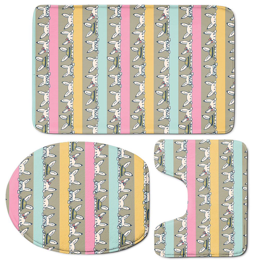 Cartoon Rabbit Pattern Print 3 Piece Bath Mat Set