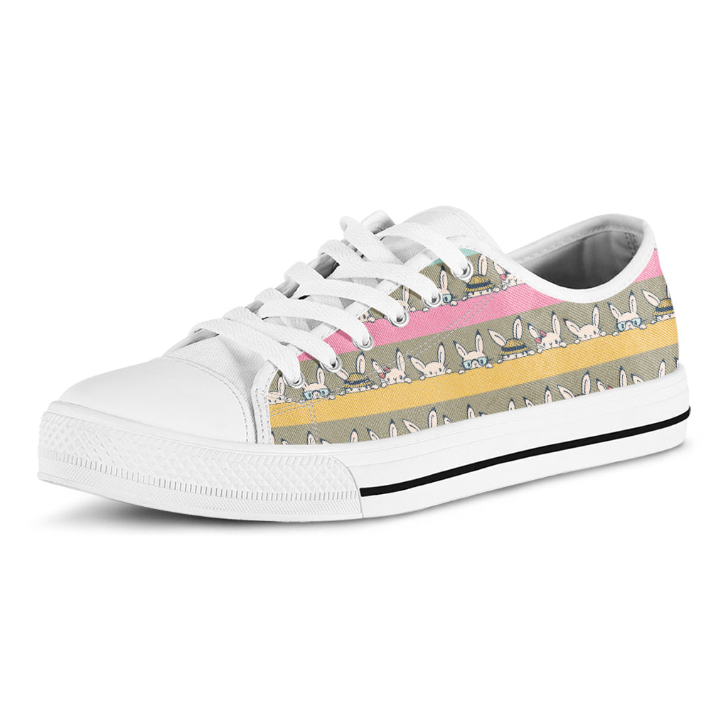 Cartoon Rabbit Pattern Print White Low Top Shoes