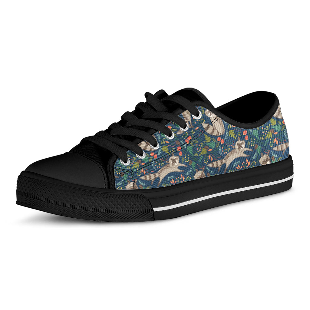 Cartoon Raccoon Pattern Print Black Low Top Shoes