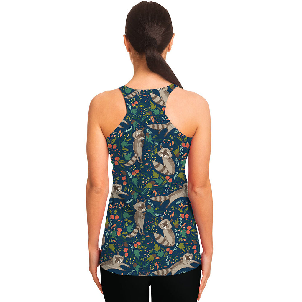 Cartoon Raccoon Pattern Print Women's Racerback Tank Top