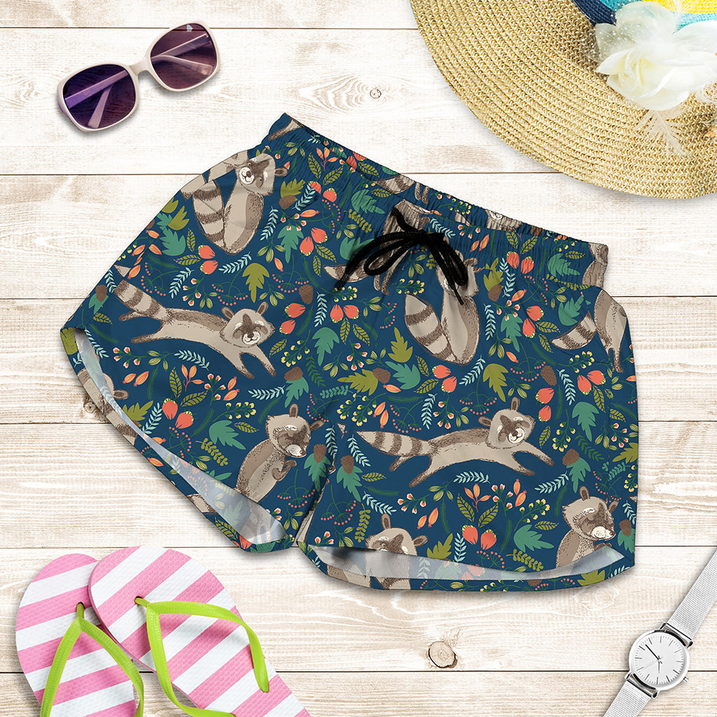 Cartoon Raccoon Pattern Print Women's Shorts