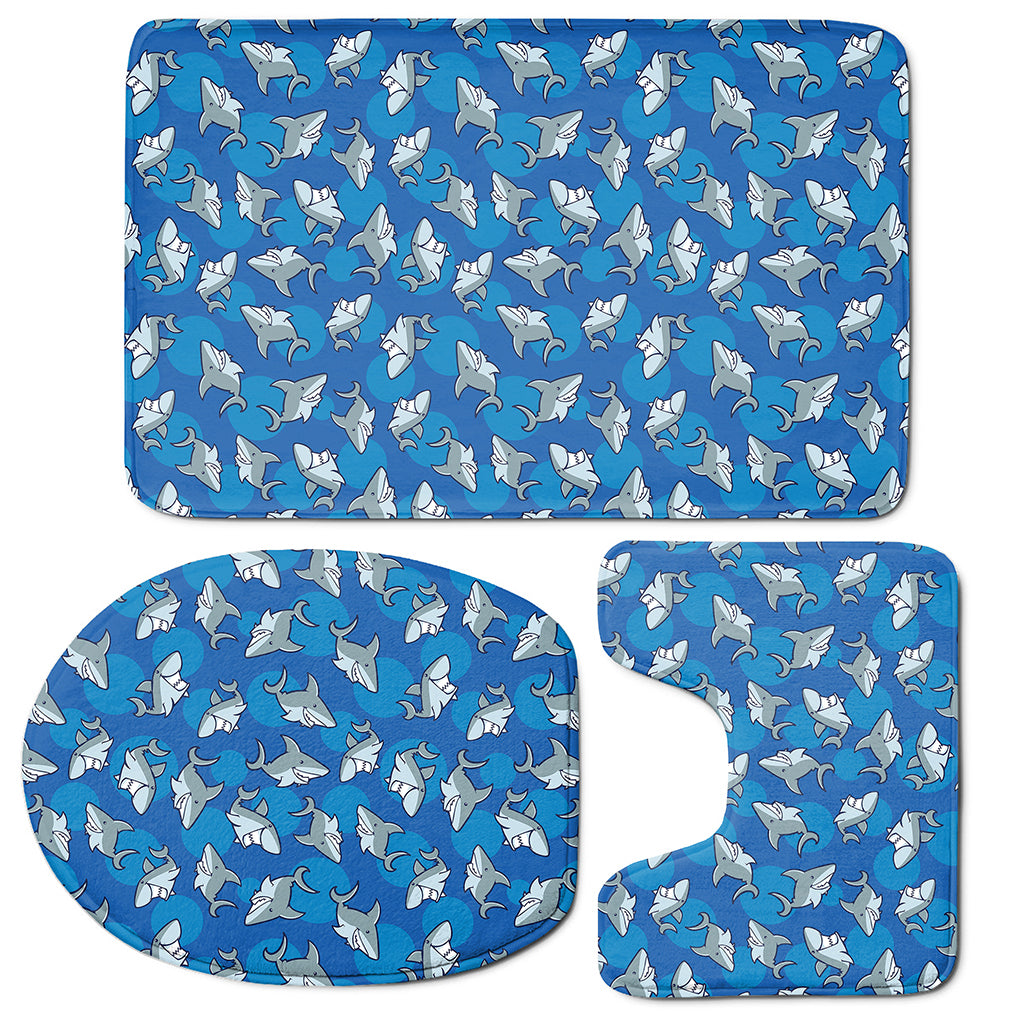 Cartoon Shark Pattern Print 3 Piece Bath Mat Set