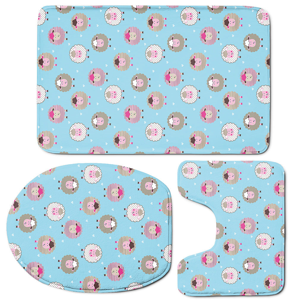 Cartoon Sheep Pattern Print 3 Piece Bath Mat Set