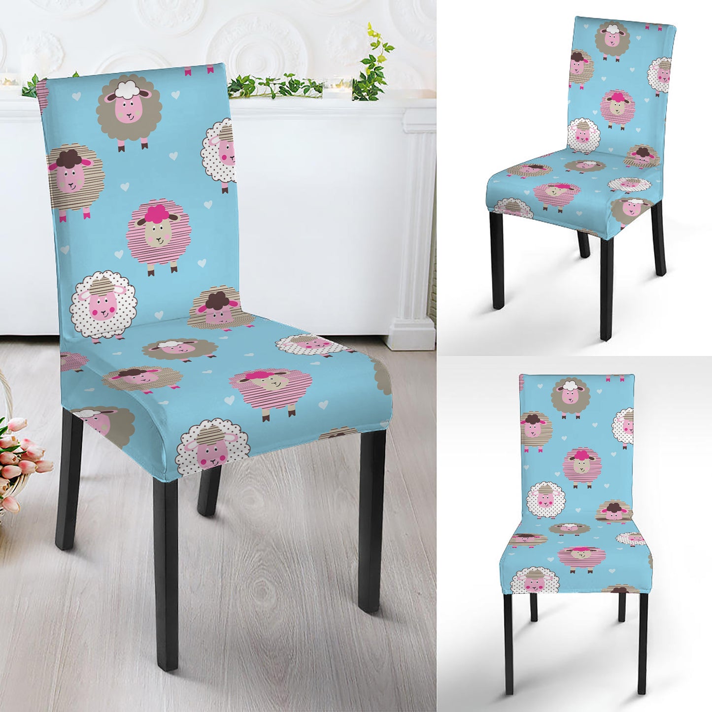 Cartoon Sheep Pattern Print Dining Chair Slipcover