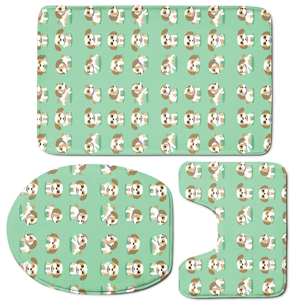 Cartoon Shih Tzu Pattern Print 3 Piece Bath Mat Set