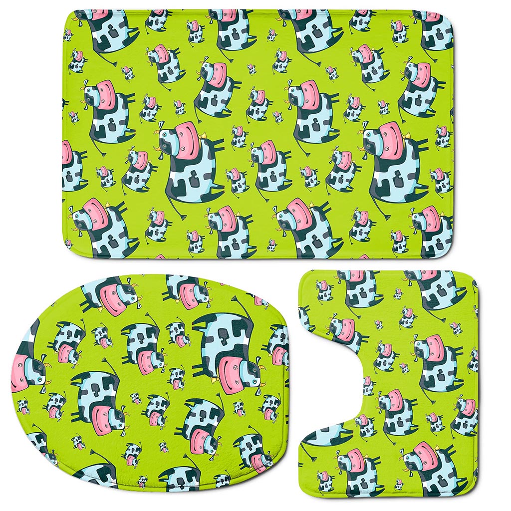 Cartoon Smiley Cow Pattern Print 3 Piece Bath Mat Set