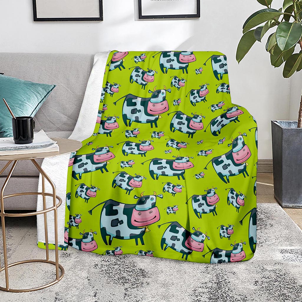 Cartoon Smiley Cow Pattern Print Blanket