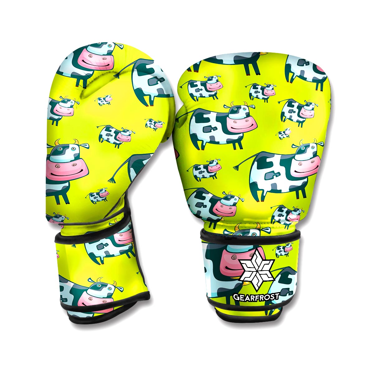 Cartoon Smiley Cow Pattern Print Boxing Gloves