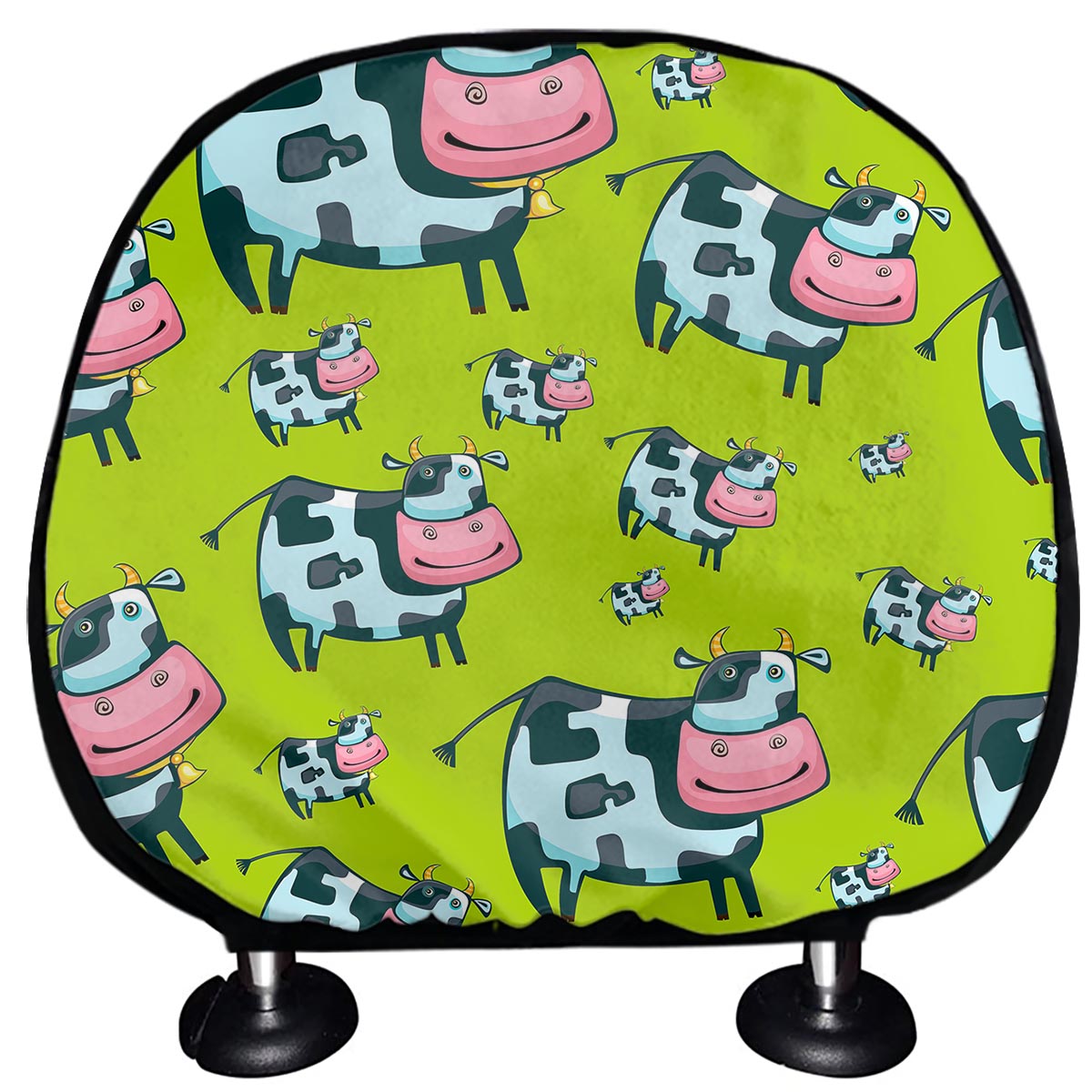 Cartoon Smiley Cow Pattern Print Car Headrest Covers
