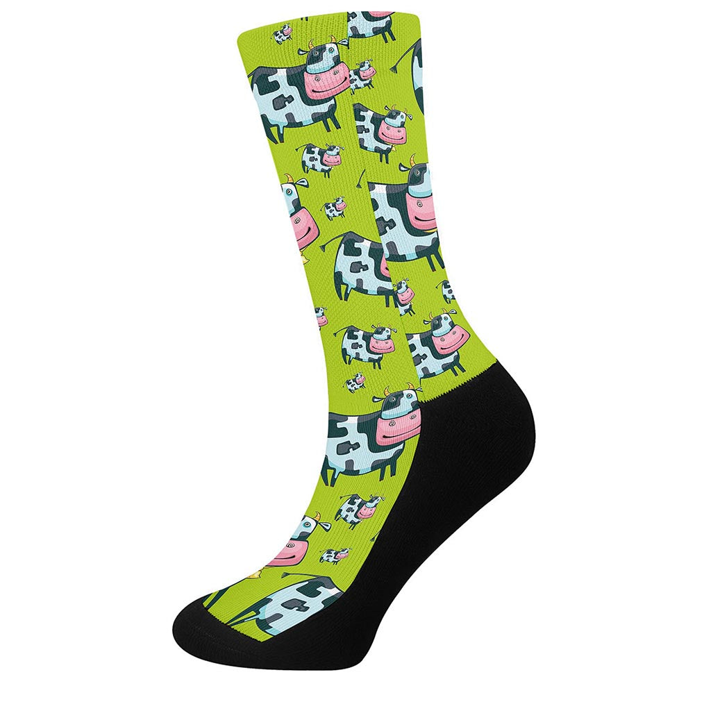 Cartoon Smiley Cow Pattern Print Crew Socks