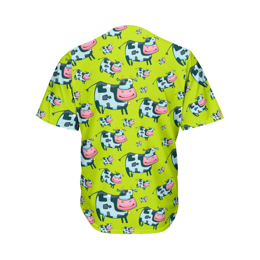Cartoon Smiley Cow Pattern Print Men's Baseball Jersey