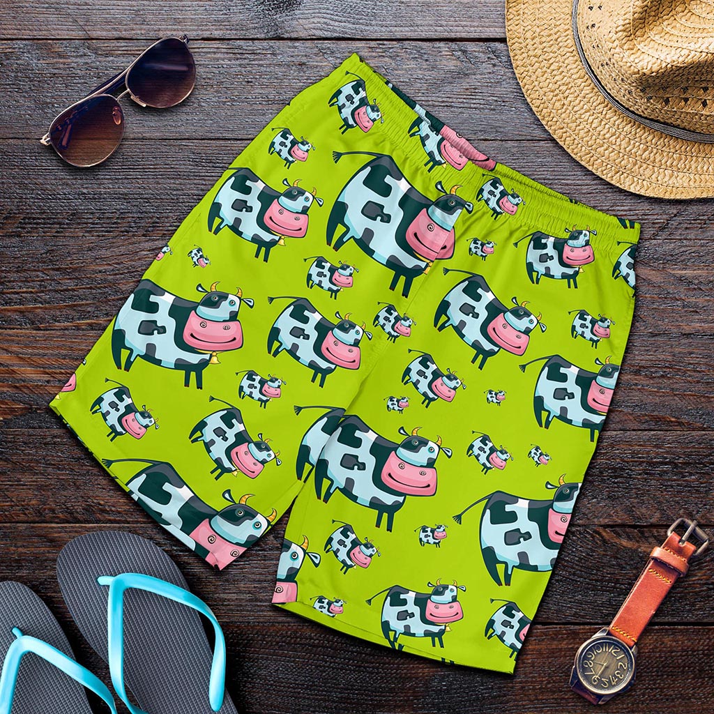 Cartoon Smiley Cow Pattern Print Men's Shorts