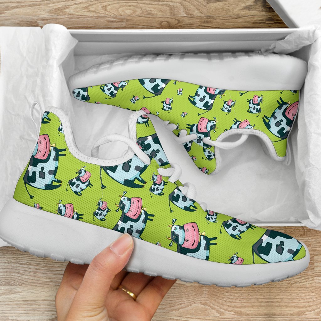 Cartoon Smiley Cow Pattern Print Mesh Knit Shoes GearFrost