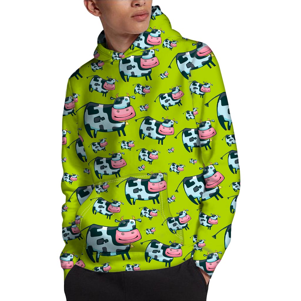 Cartoon Smiley Cow Pattern Print Pullover Hoodie