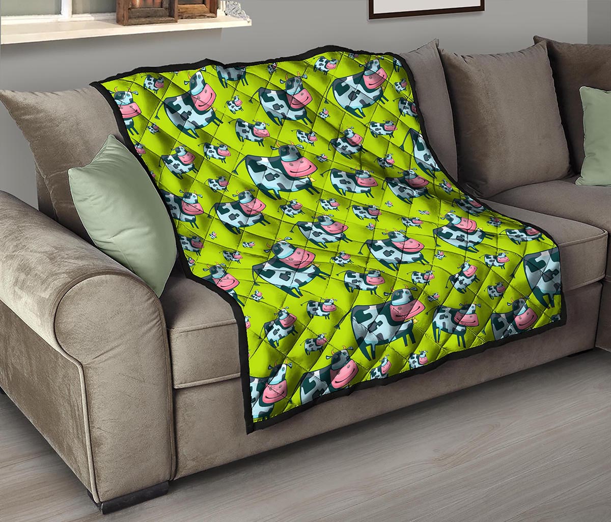 Cartoon Smiley Cow Pattern Print Quilt