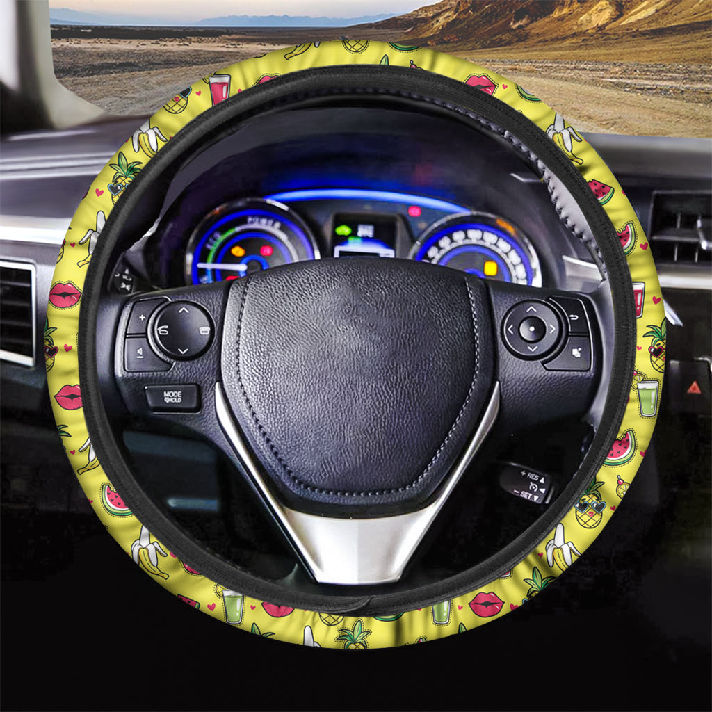 Cartoon Tropical Pattern Print Car Steering Wheel Cover