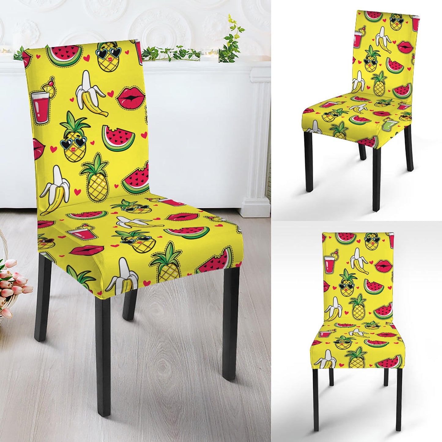 Cartoon Tropical Pattern Print Dining Chair Slipcover