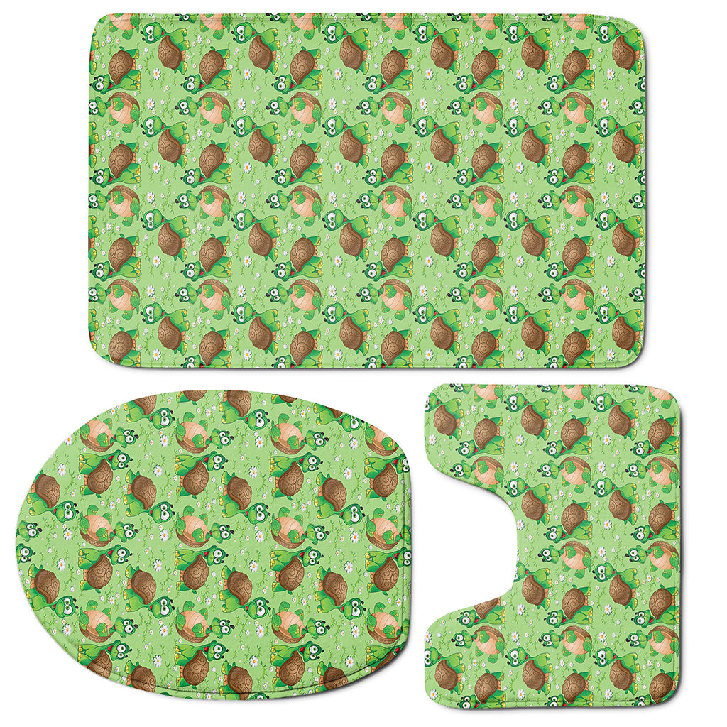 Cartoon Turtle Pattern Print 3 Piece Bath Mat Set