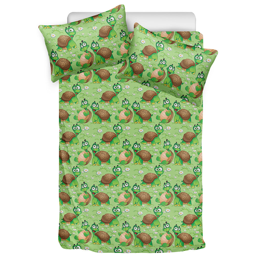 Cartoon Turtle Pattern Print Duvet Cover Bedding Set
