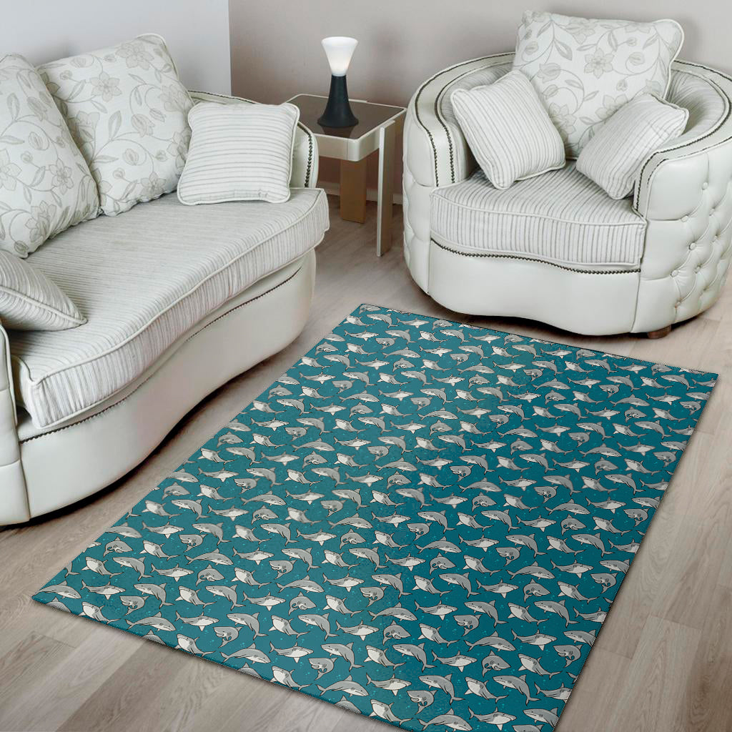 Cartoon White Shark Pattern Print Area Rug