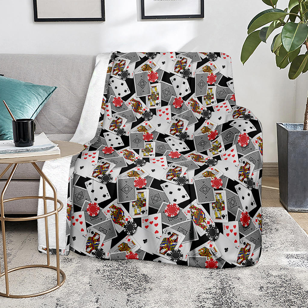 Casino Card And Chip Pattern Print Blanket