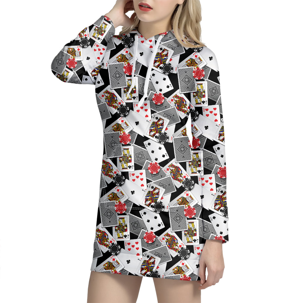 Casino Card And Chip Pattern Print Hoodie Dress