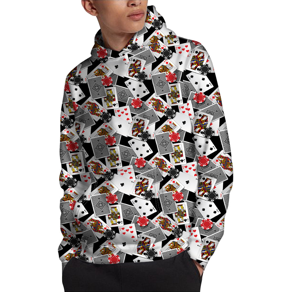 Casino Card And Chip Pattern Print Pullover Hoodie