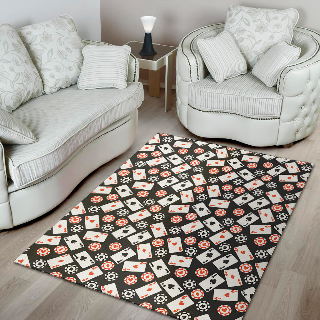 Casino Chip And Card Pattern Print Area Rug