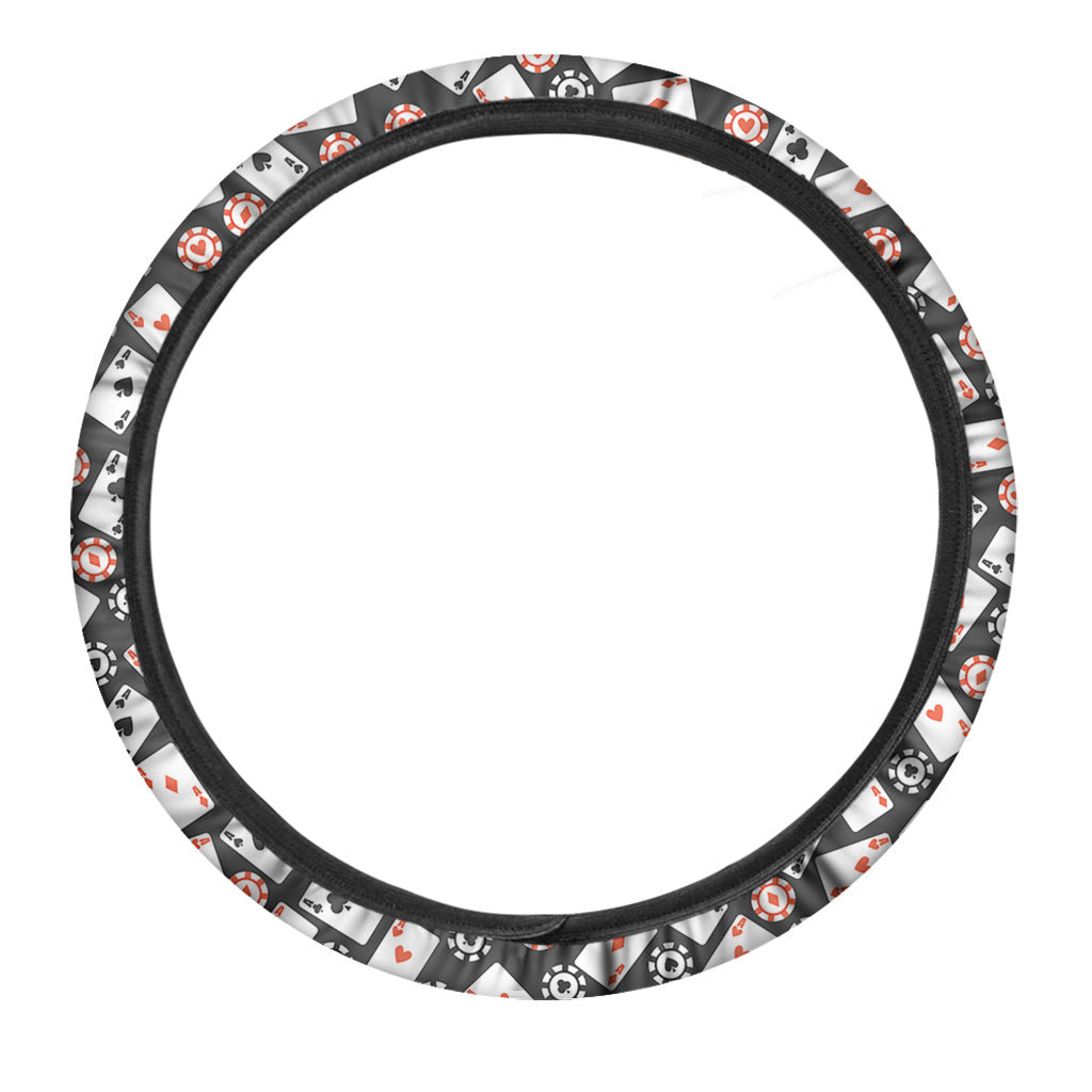 Casino Chip And Card Pattern Print Car Steering Wheel Cover