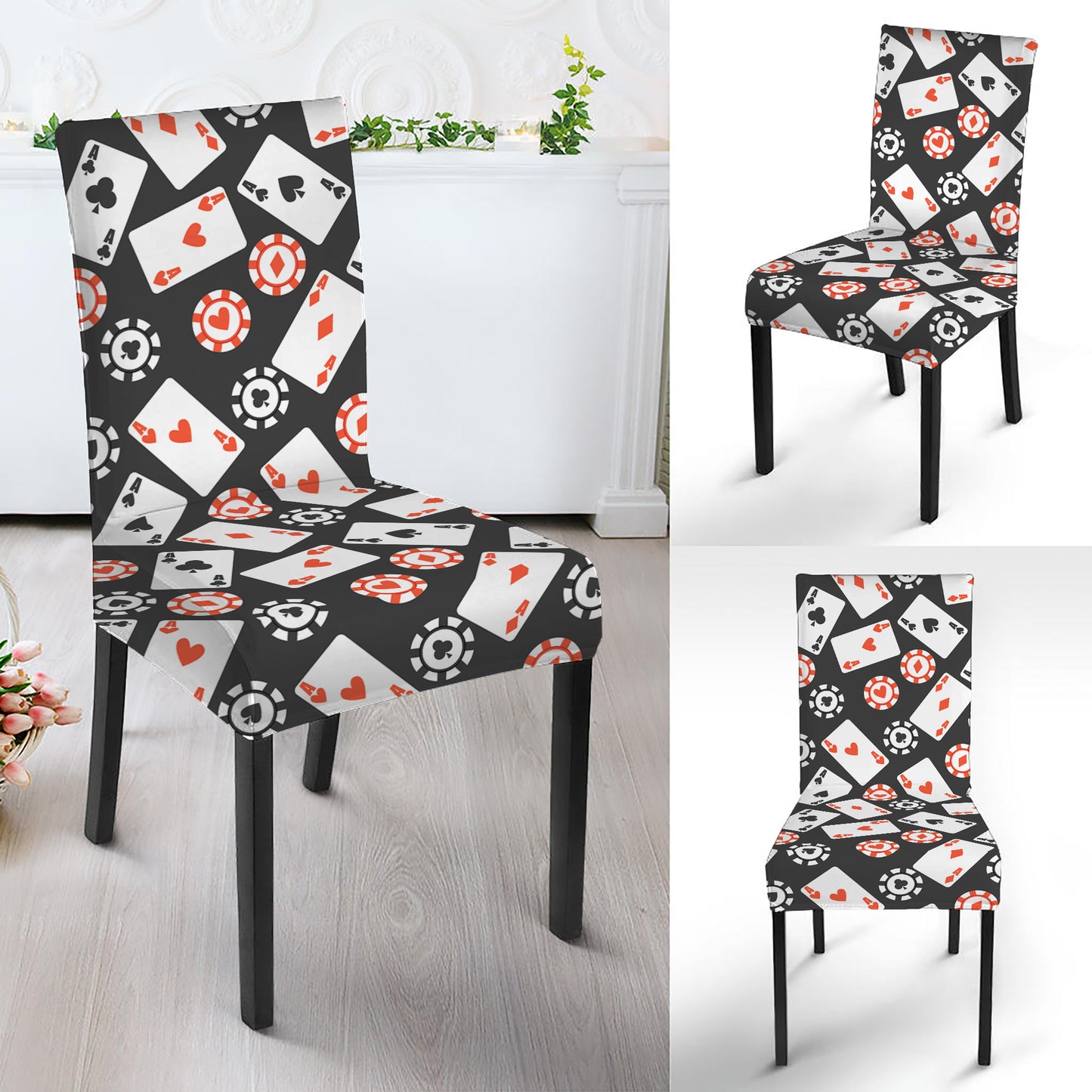 Casino Chip And Card Pattern Print Dining Chair Slipcover