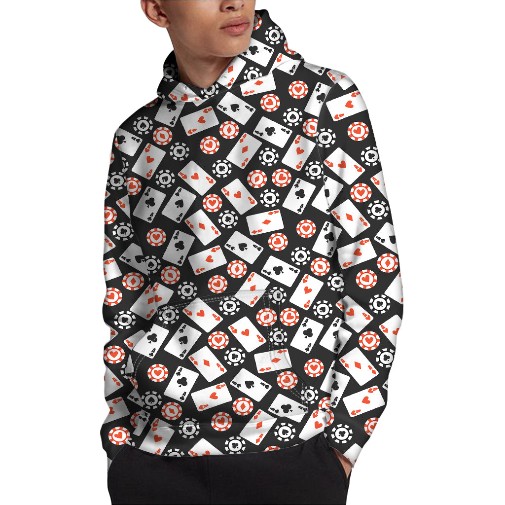 Casino Chip And Card Pattern Print Pullover Hoodie