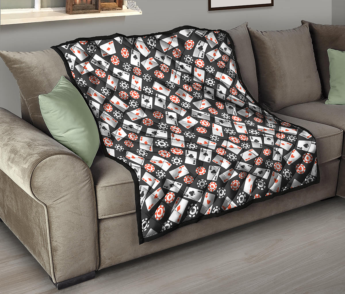 Casino Chip And Card Pattern Print Quilt