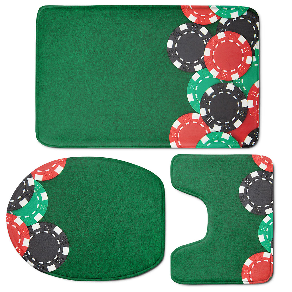 Casino Poker Chips Print 3 Piece Bath Mat Set