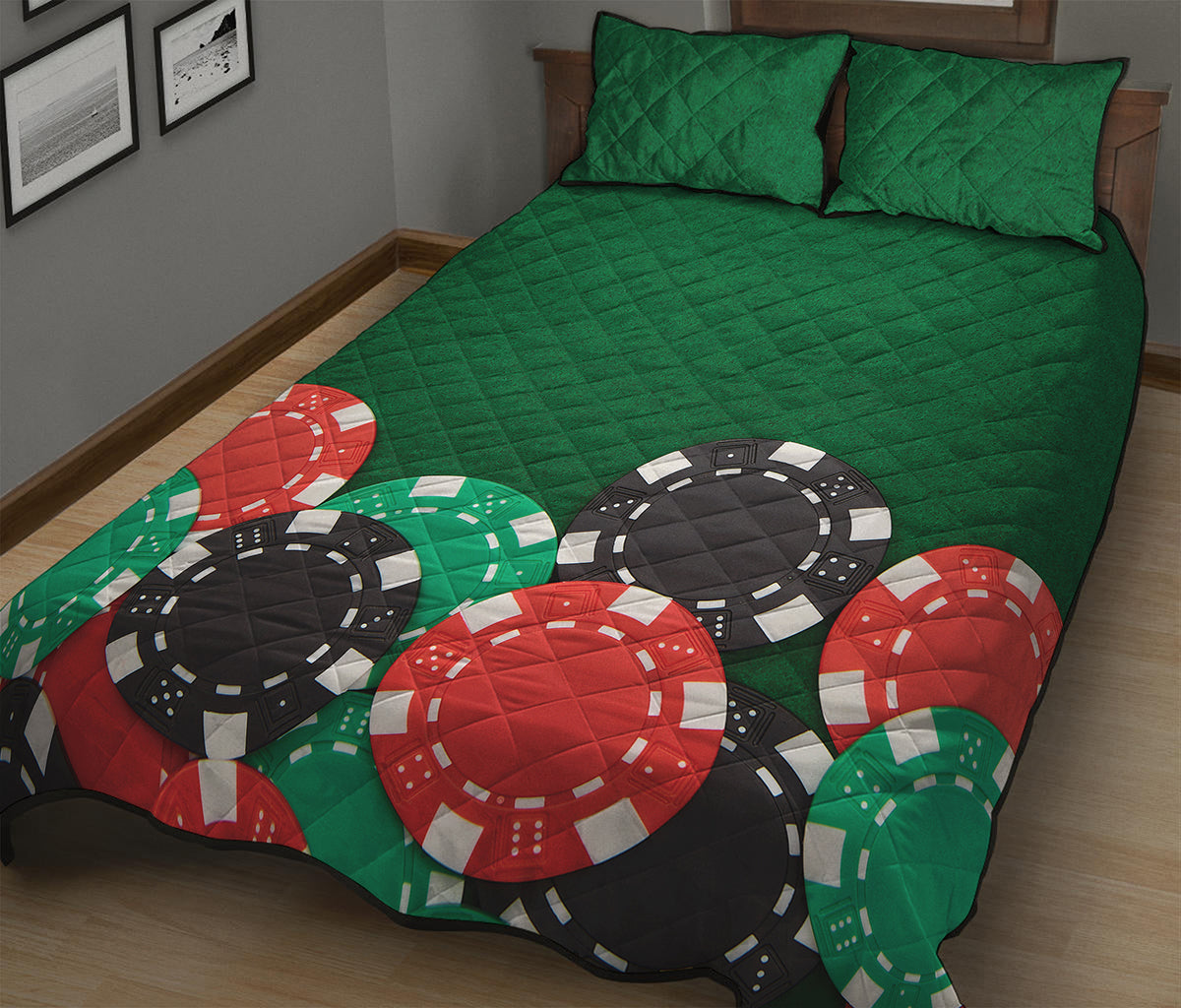 Casino Poker Chips Print Quilt Bed Set