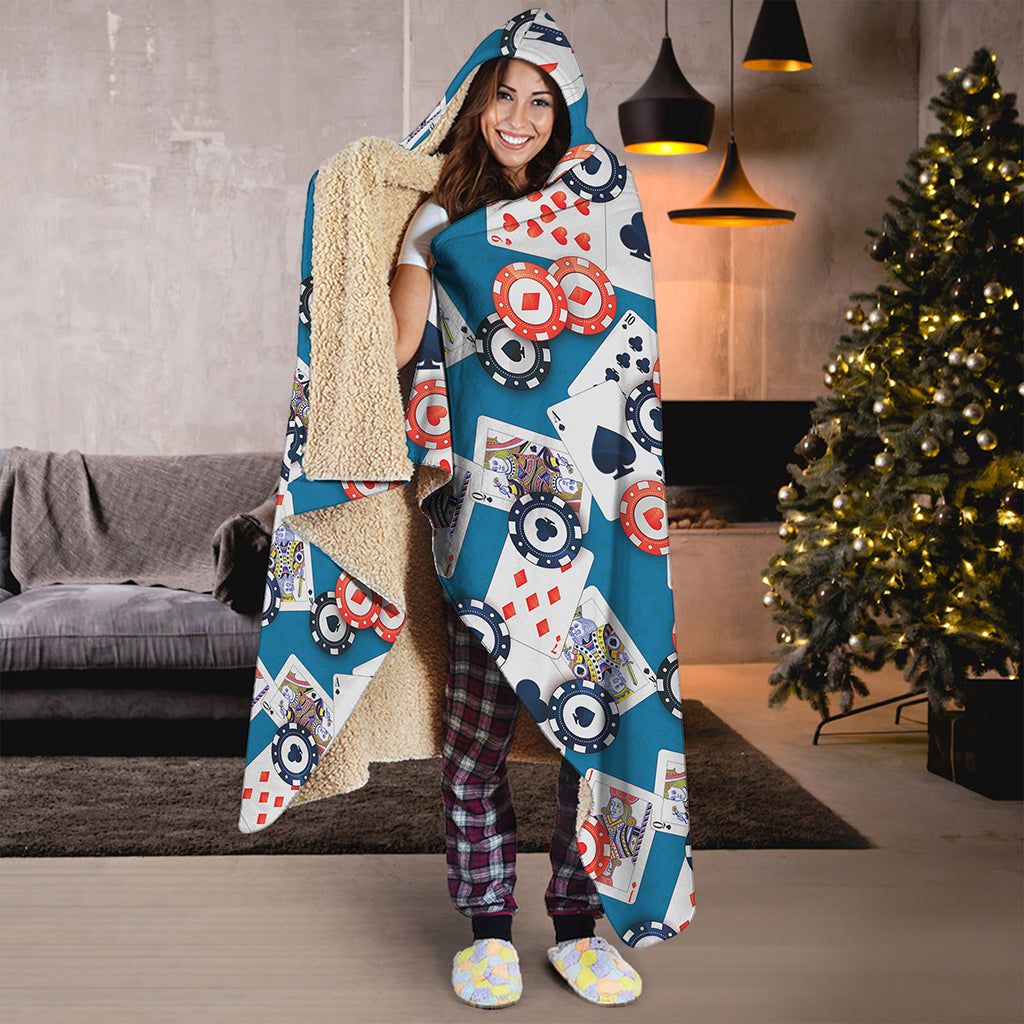 Casino Poker Pattern Print Hooded Blanket