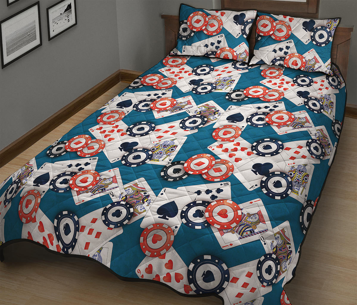 Casino Poker Pattern Print Quilt Bed Set