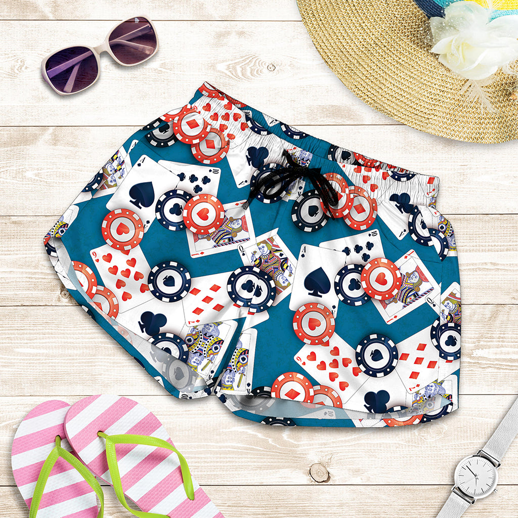 Casino Poker Pattern Print Women's Shorts