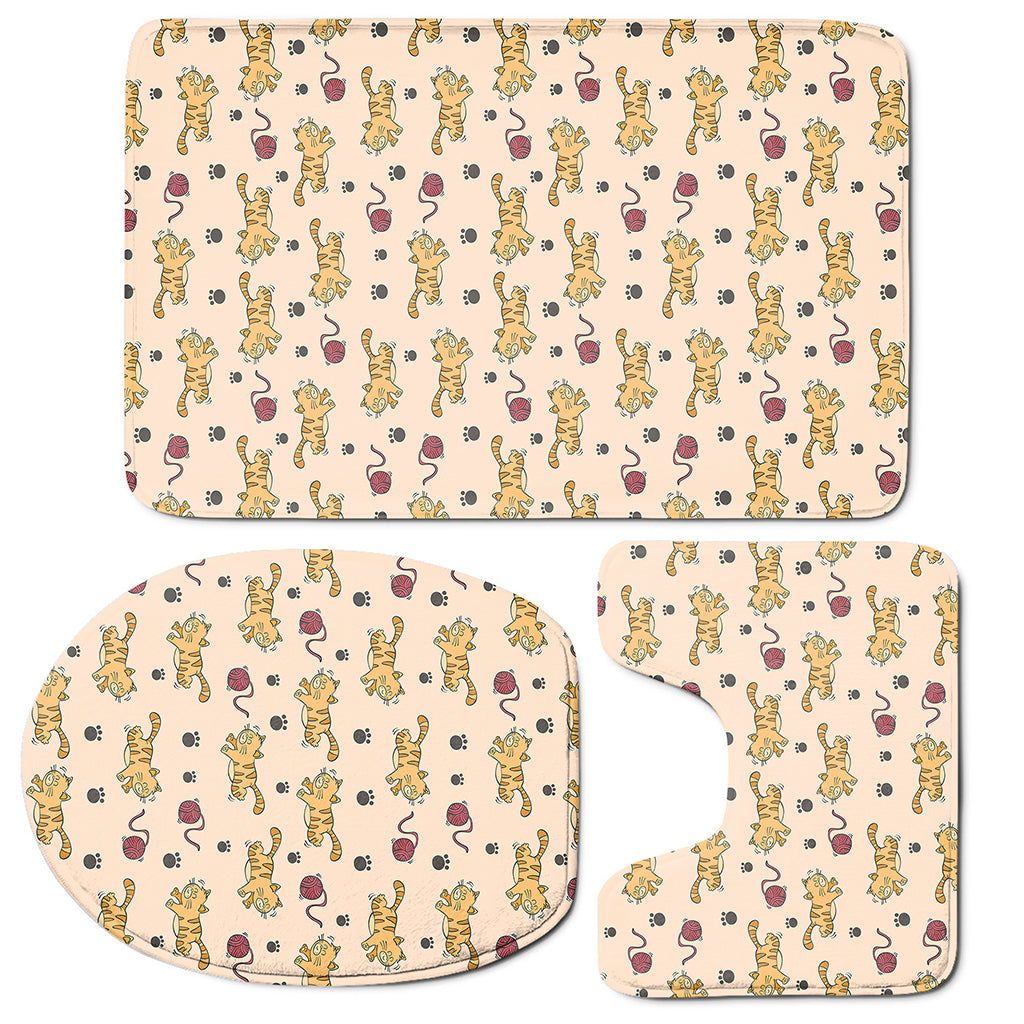 Cat And Yarn Ball Pattern Print 3 Piece Bath Mat Set