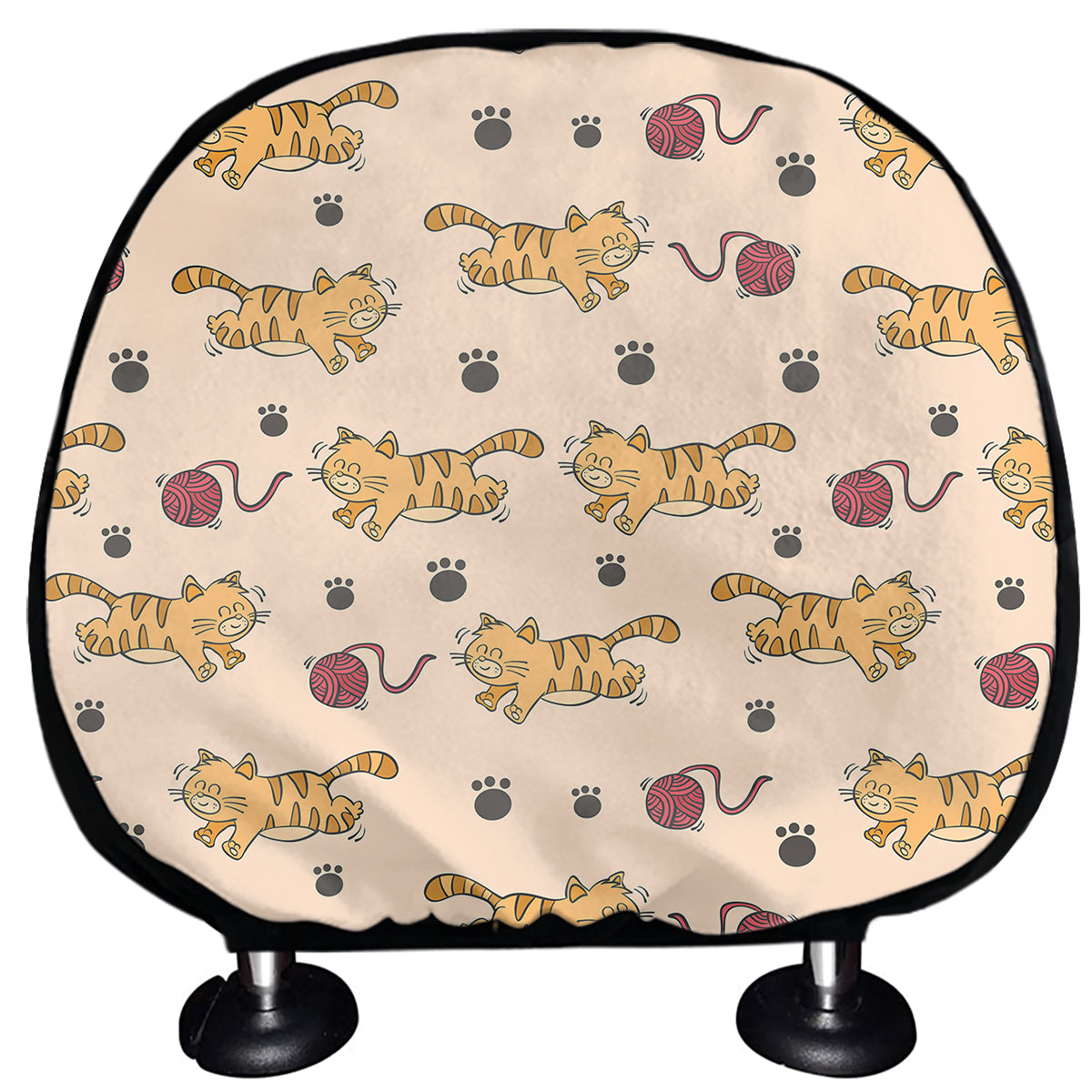 Cat And Yarn Ball Pattern Print Car Headrest Covers