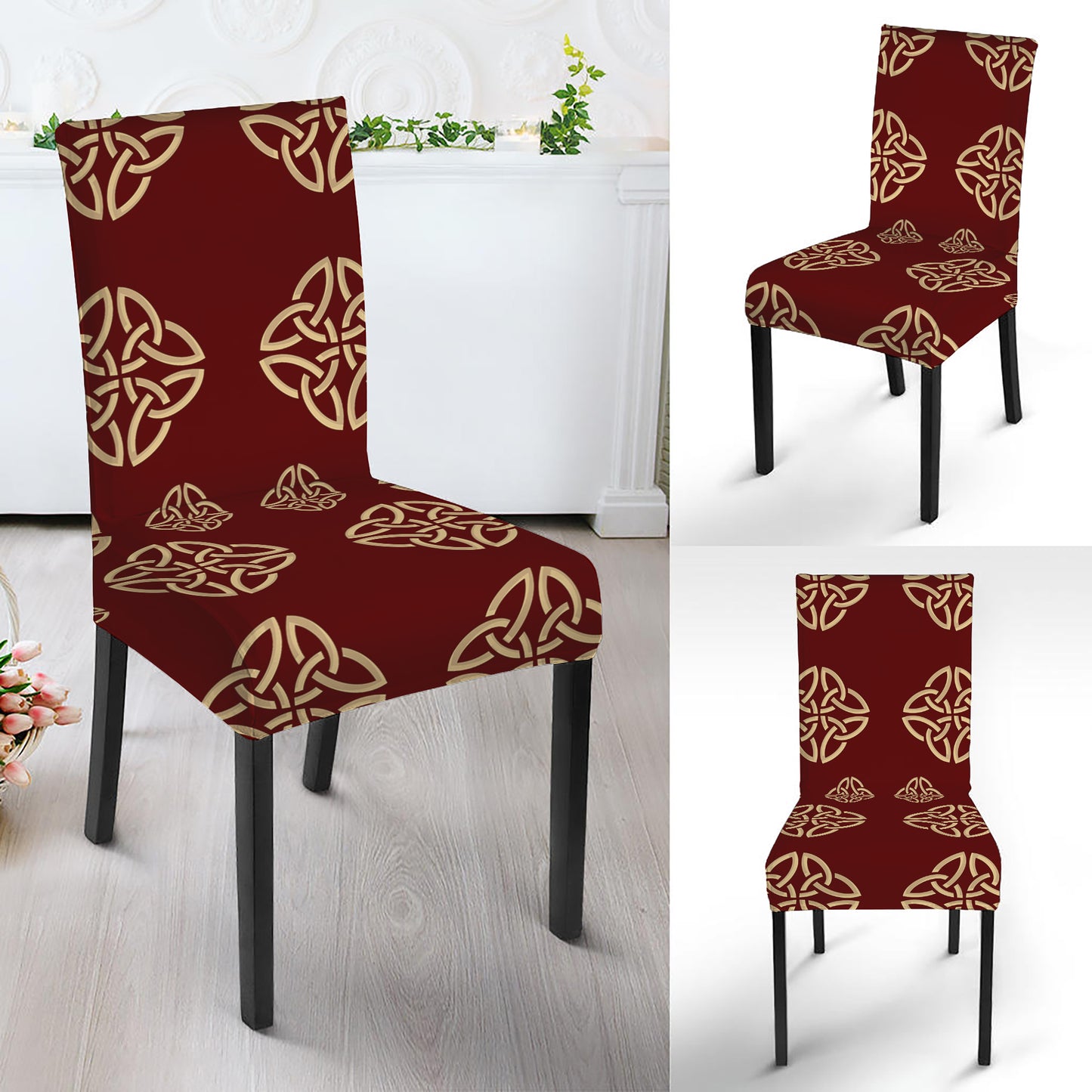 Celtic Knot Symbol Pattern Print Dining Chair Slipcover