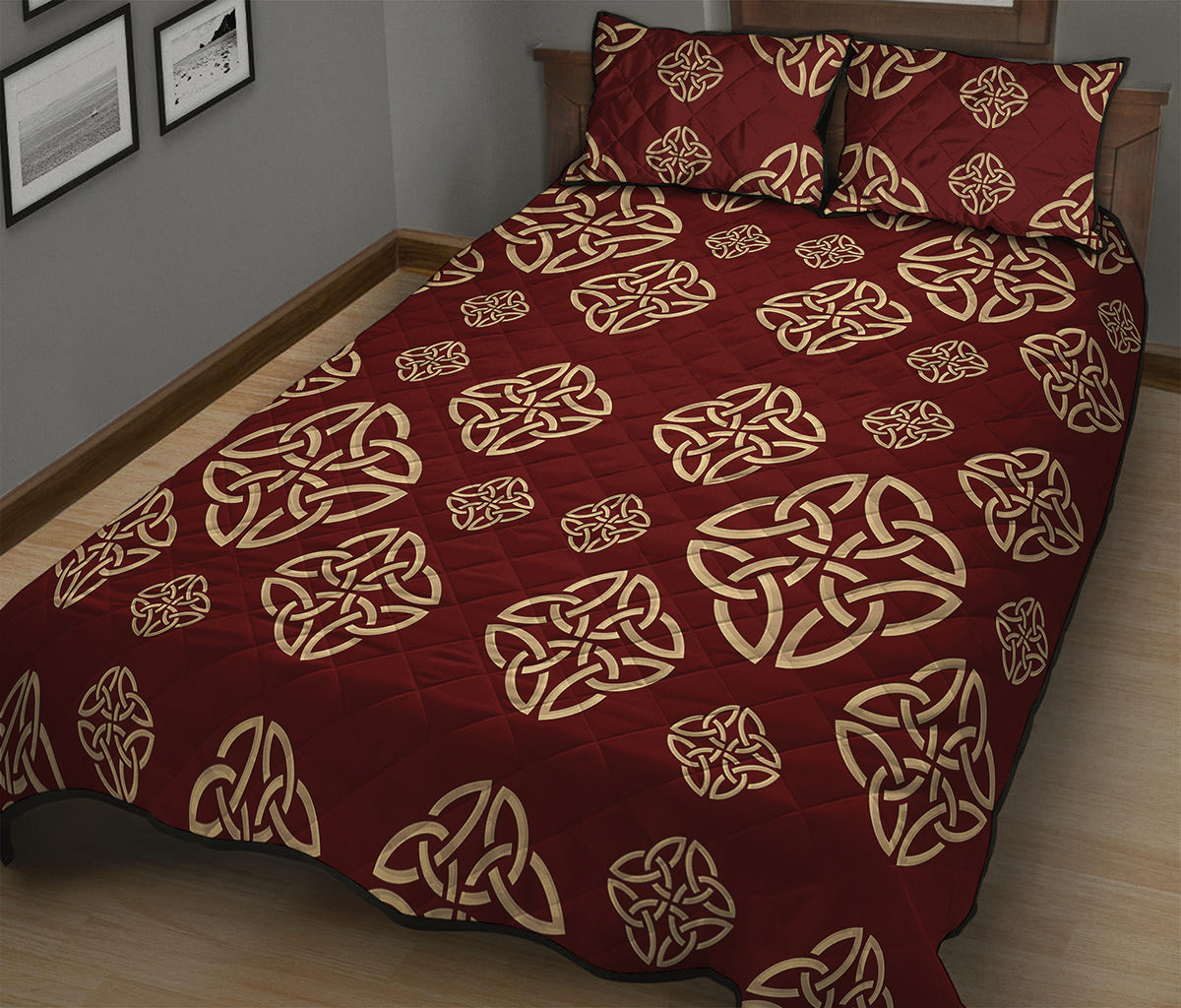 Celtic Knot Symbol Pattern Print Quilt Bed Set