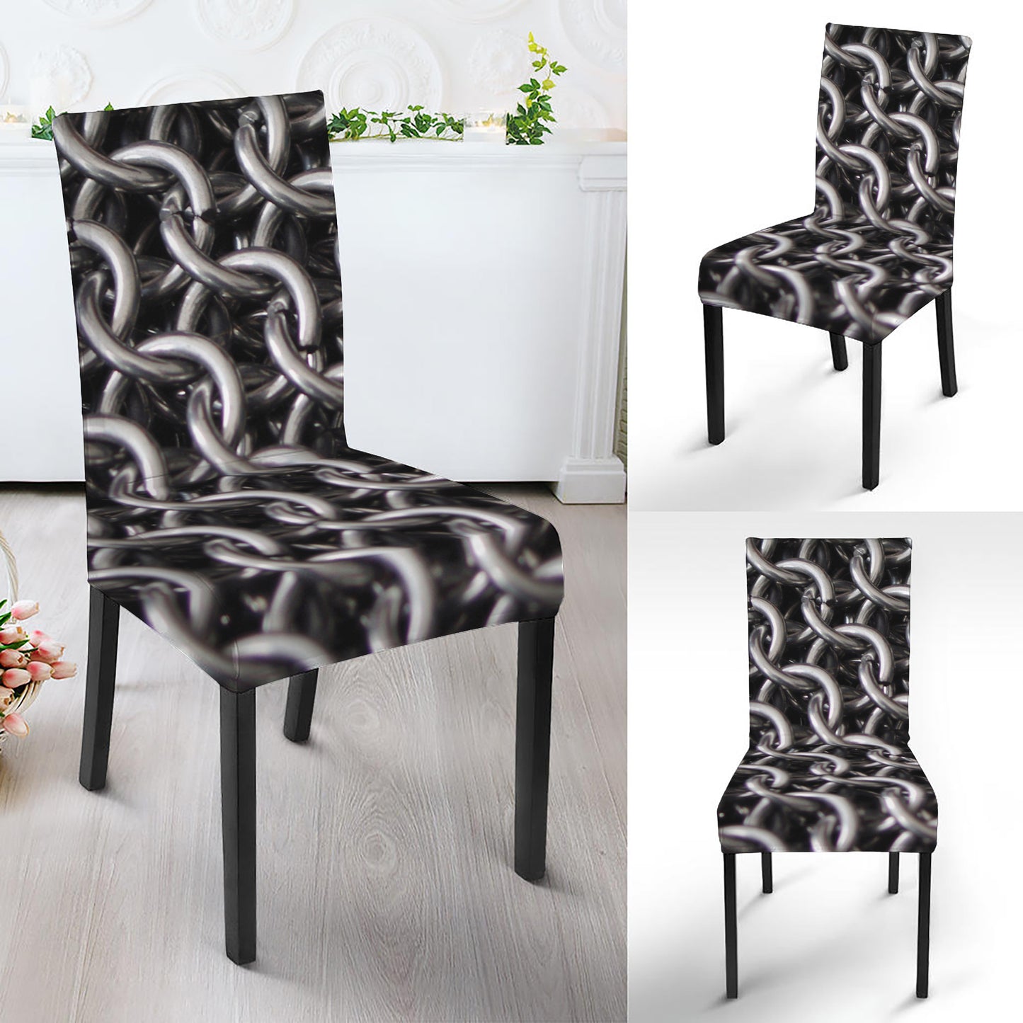 Chainmail Ring Pattern Print Dining Chair Slipcover