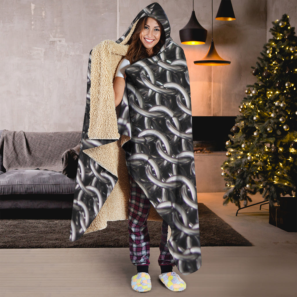 Chainmail Ring Pattern Print Hooded Blanket