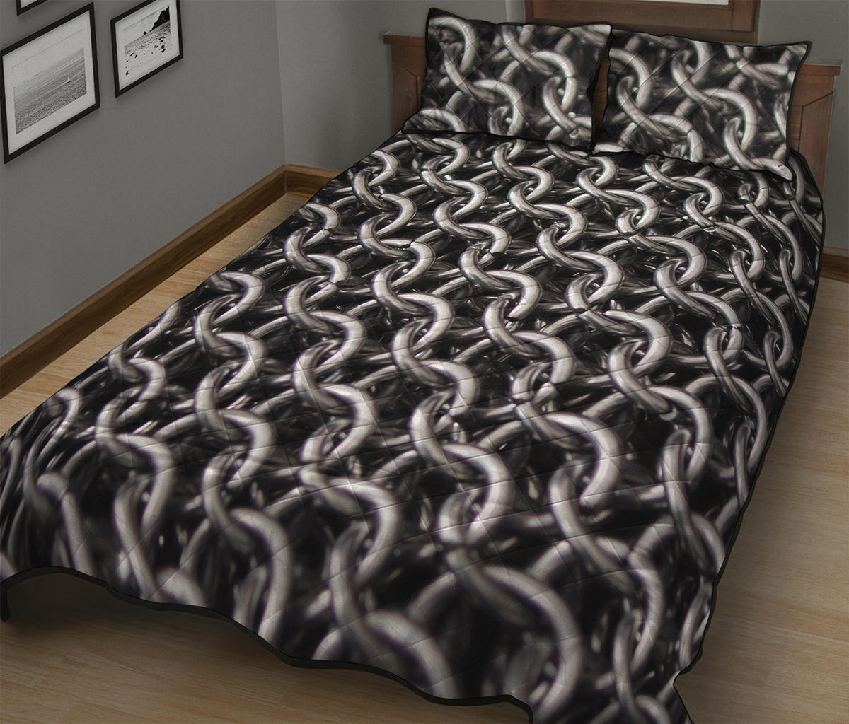 Chainmail Ring Pattern Print Quilt Bed Set