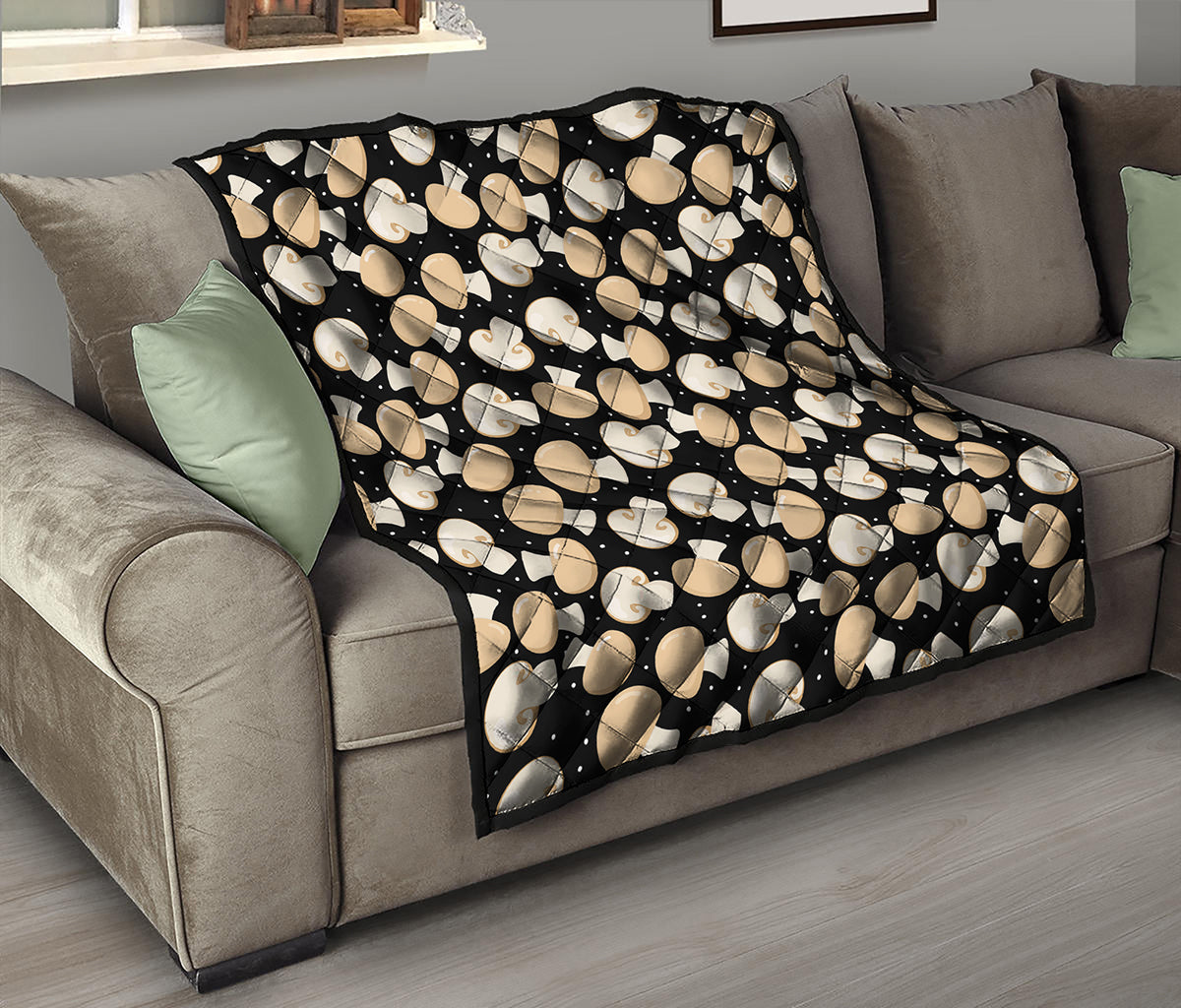 Champignon Mushroom Pattern Print Quilt